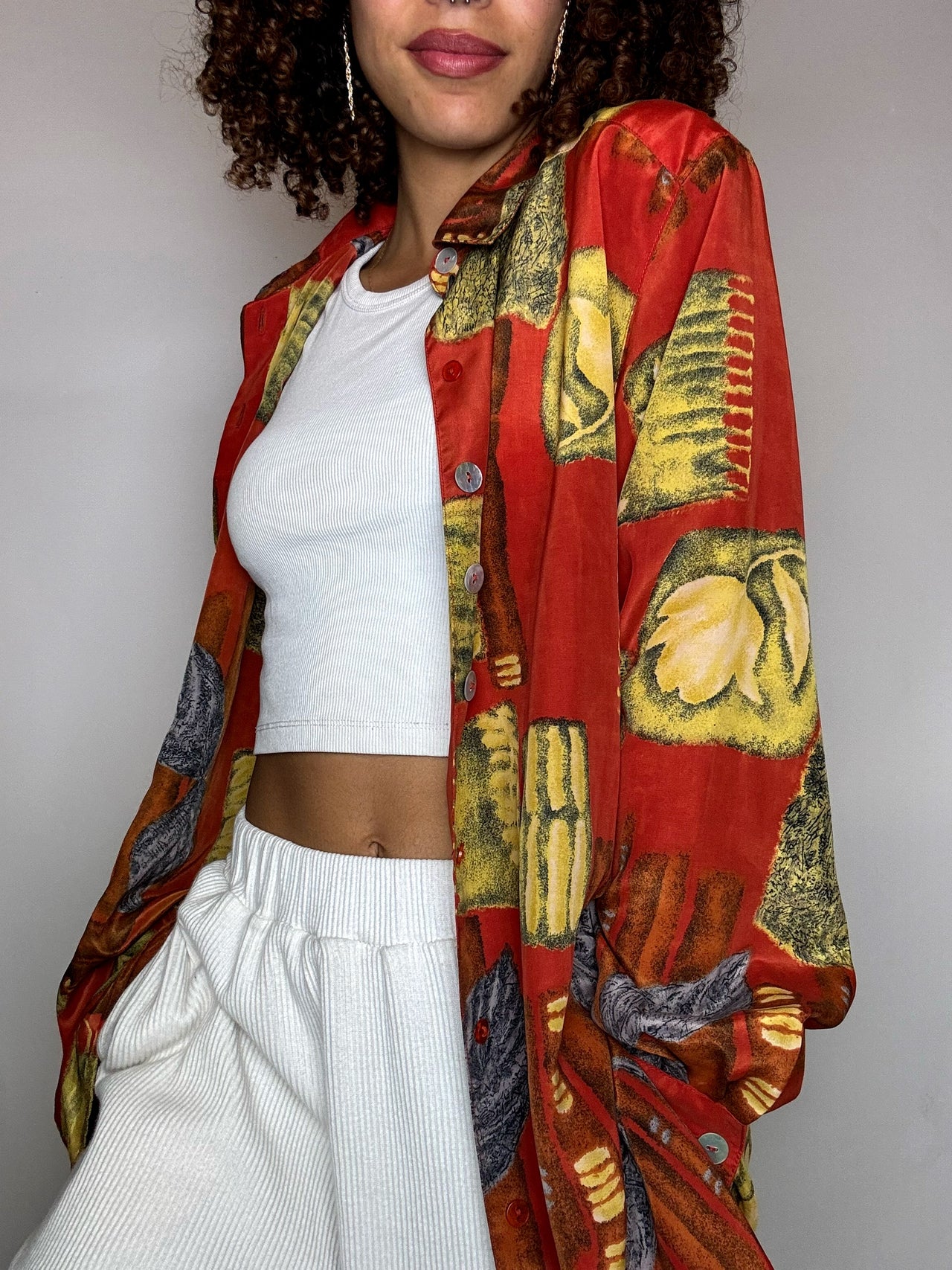 Vintage abstract print flowing shirt L