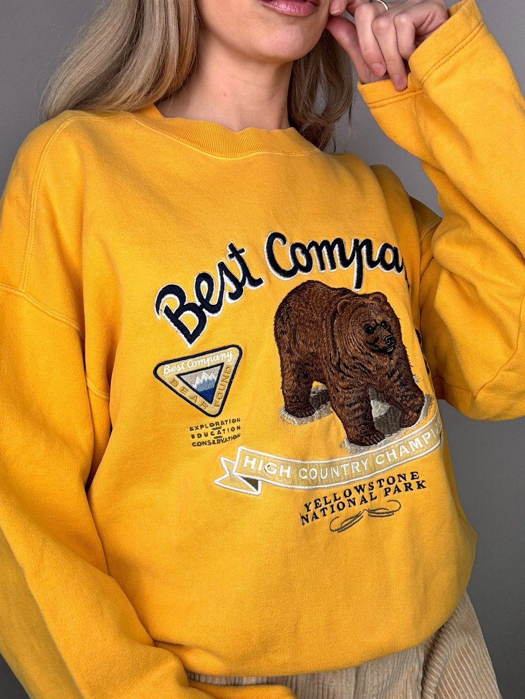 BEST COMPANY XL Vintage gelbes Rundhals-Sweatshirt