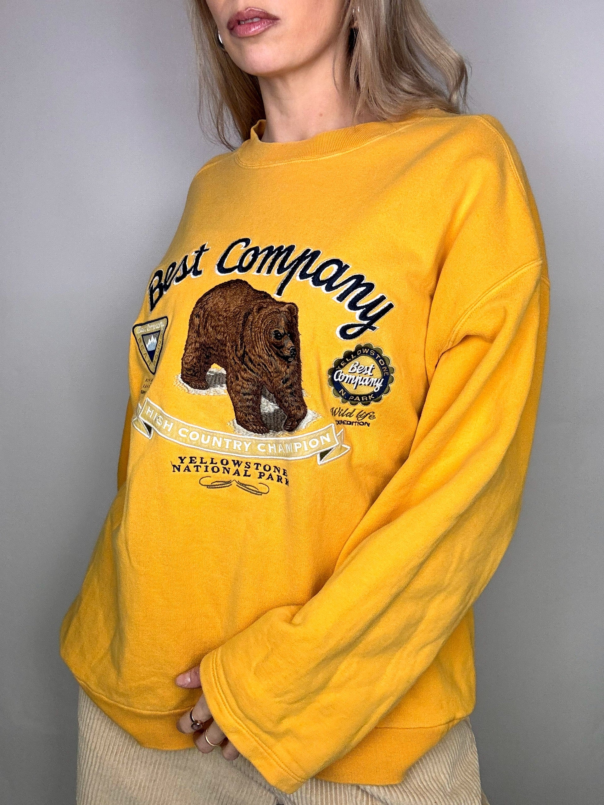 BEST COMPANY XL Vintage gelbes Rundhals-Sweatshirt