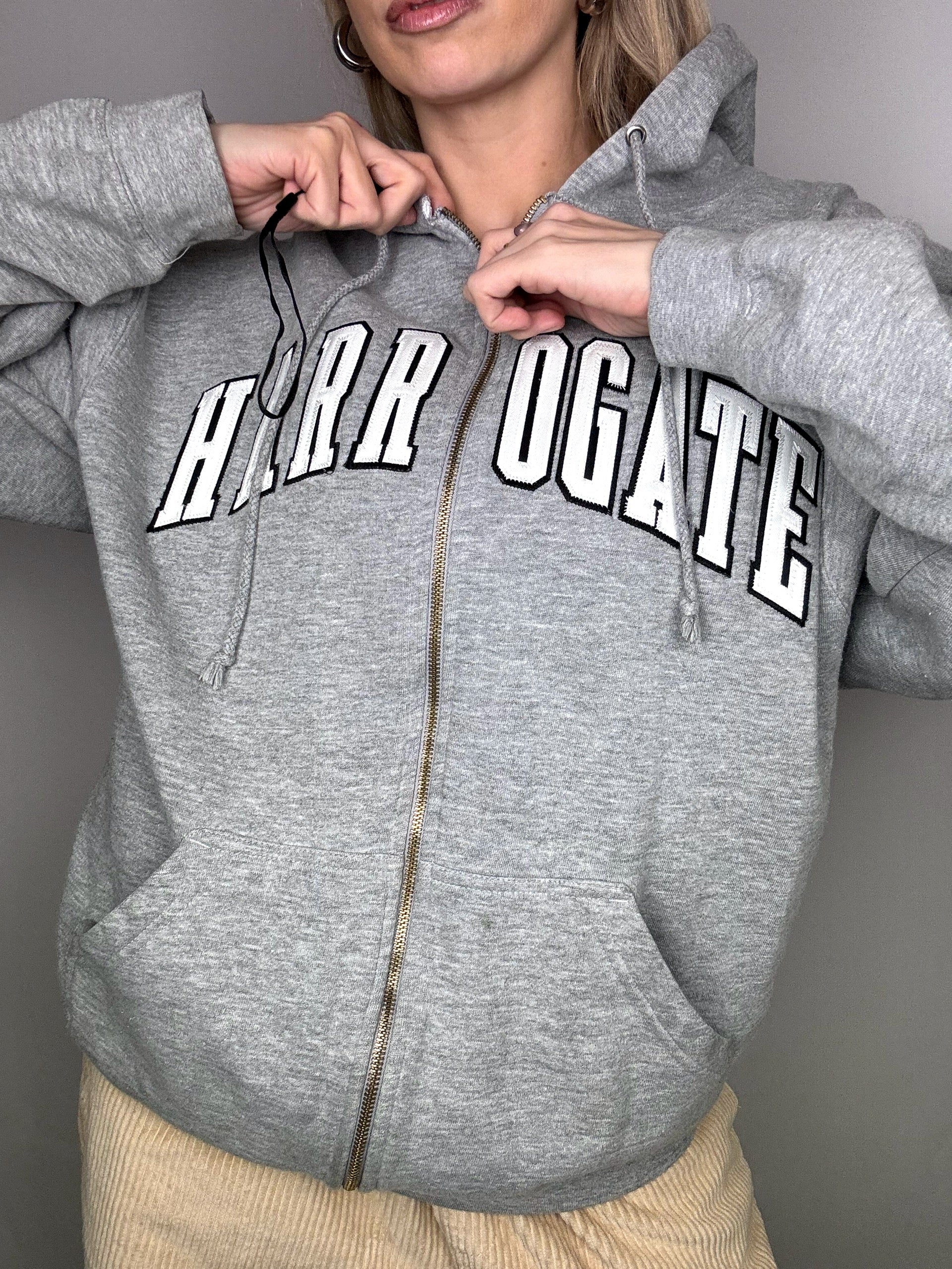 Vintage L/XL Graue Kapuzenjacke