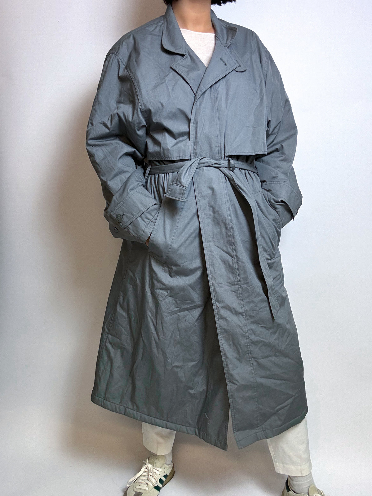 Vintage gefütterter Trenchcoat blau/grau M/L 