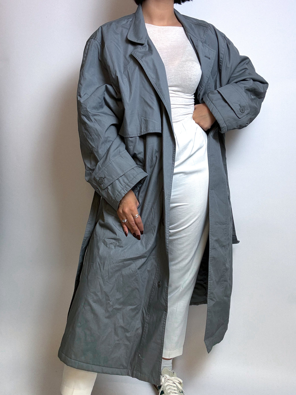 Vintage gefütterter Trenchcoat blau/grau M/L 