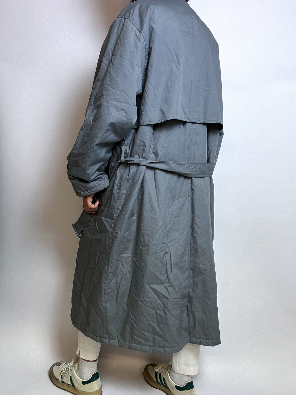 Vintage gefütterter Trenchcoat blau/grau M/L 