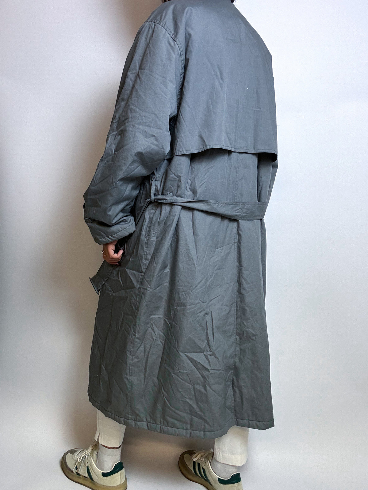 Vintage gefütterter Trenchcoat blau/grau M/L 