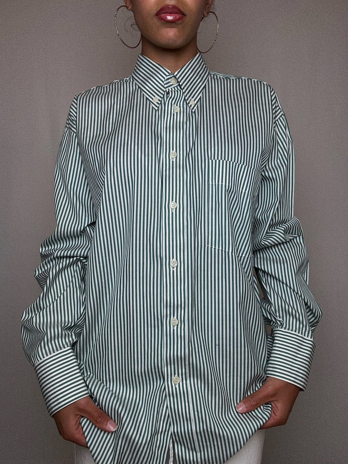 Chemise rayée verte L vintage