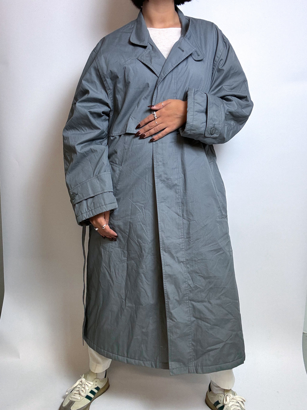 Vintage gefütterter Trenchcoat blau/grau M/L 