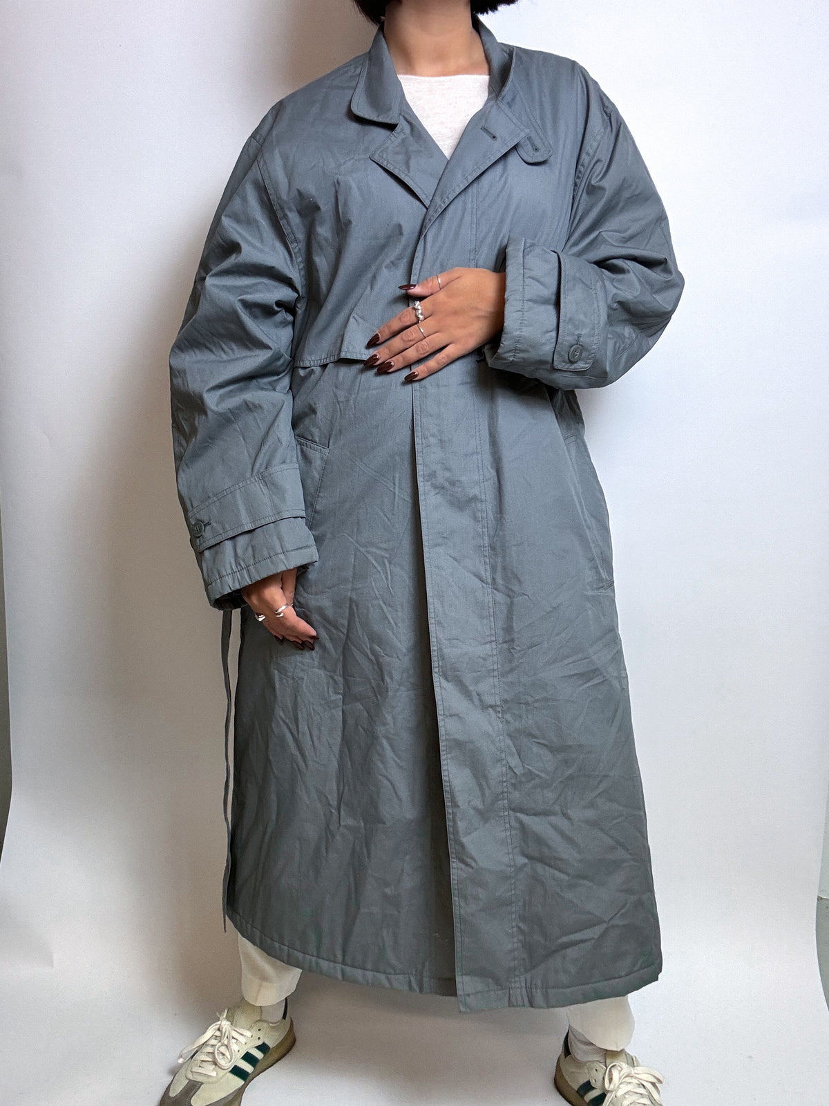 Vintage gefütterter Trenchcoat blau/grau M/L 