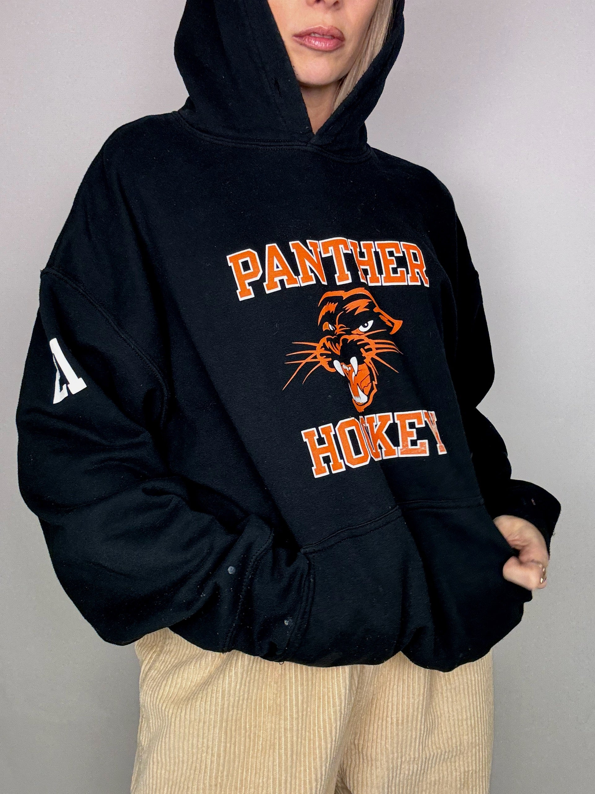 Sweat à capuche noir GILDAN XL vintage