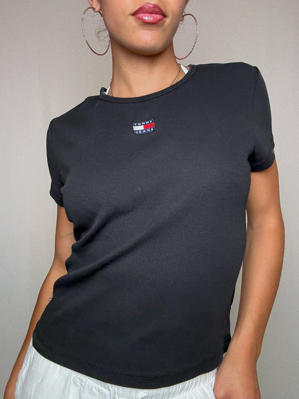 Tshirt côtelé noir Tommy Hilfiger M vintage
