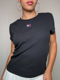 Tshirt côtelé noir Tommy Hilfiger M vintage