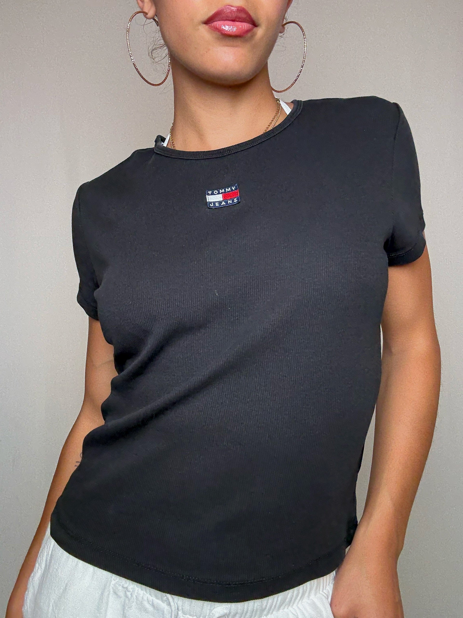 Tshirt côtelé noir Tommy Hilfiger M vintage