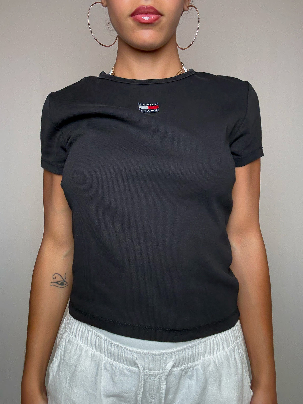 Tshirt côtelé noir Tommy Hilfiger M vintage