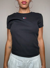 Tshirt côtelé noir Tommy Hilfiger M vintage