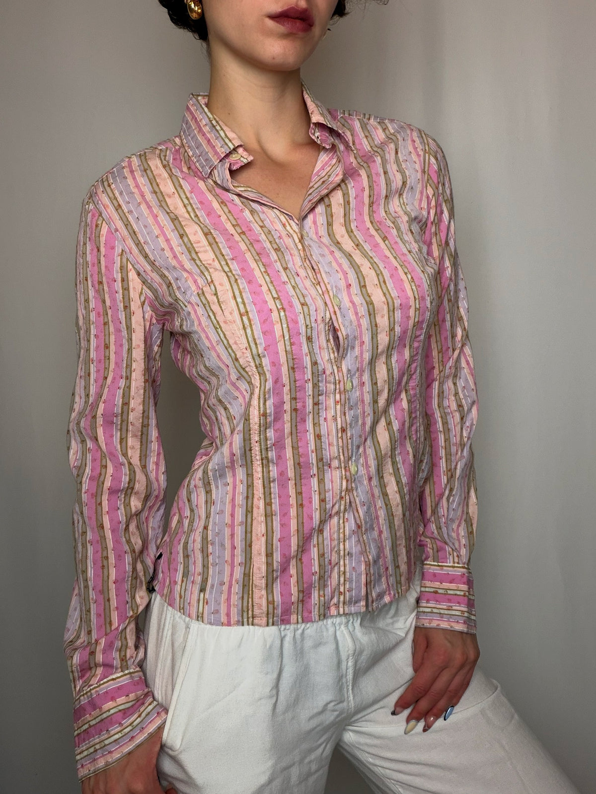 Chemise frittée rayée L vintage