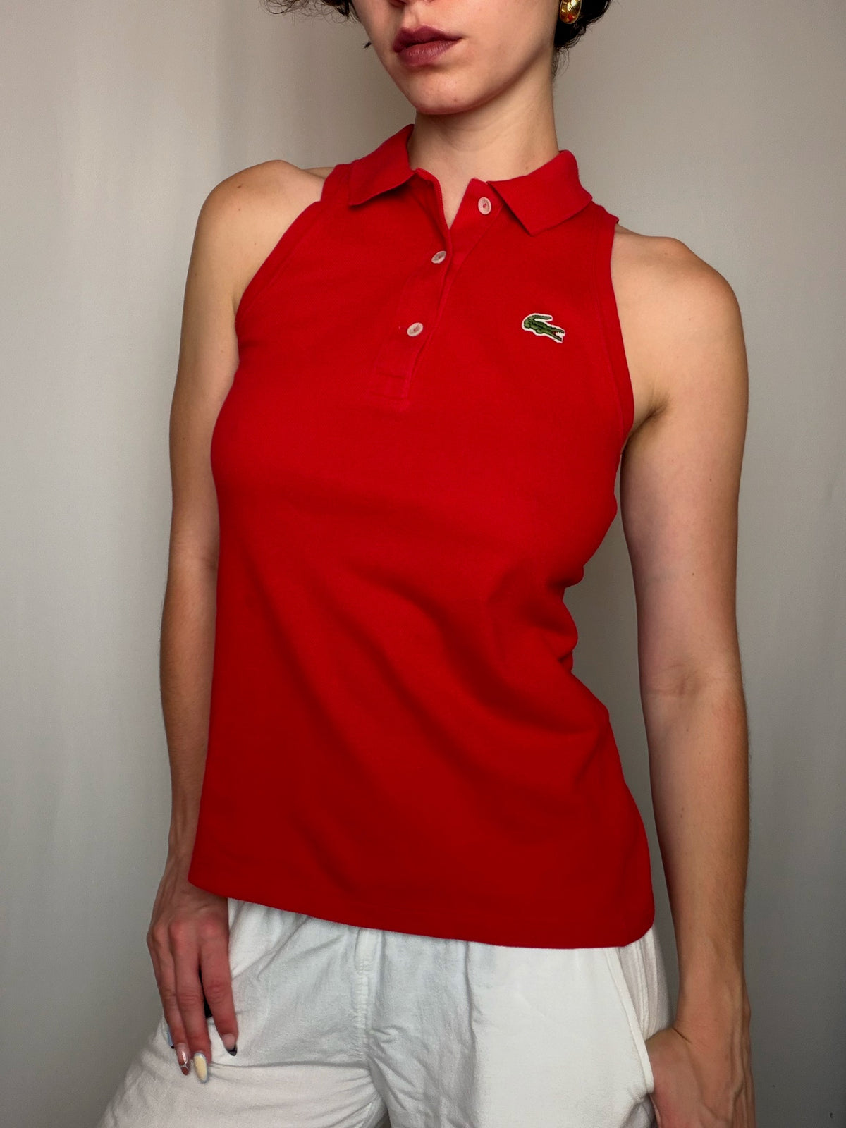 Polo sans manche rouge Lacoste S vintage