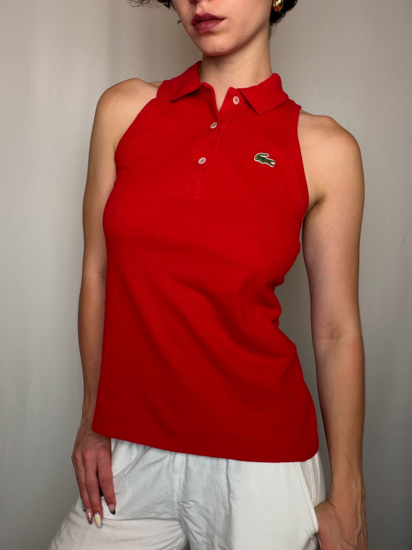 Polo sans manche rouge Lacoste S vintage