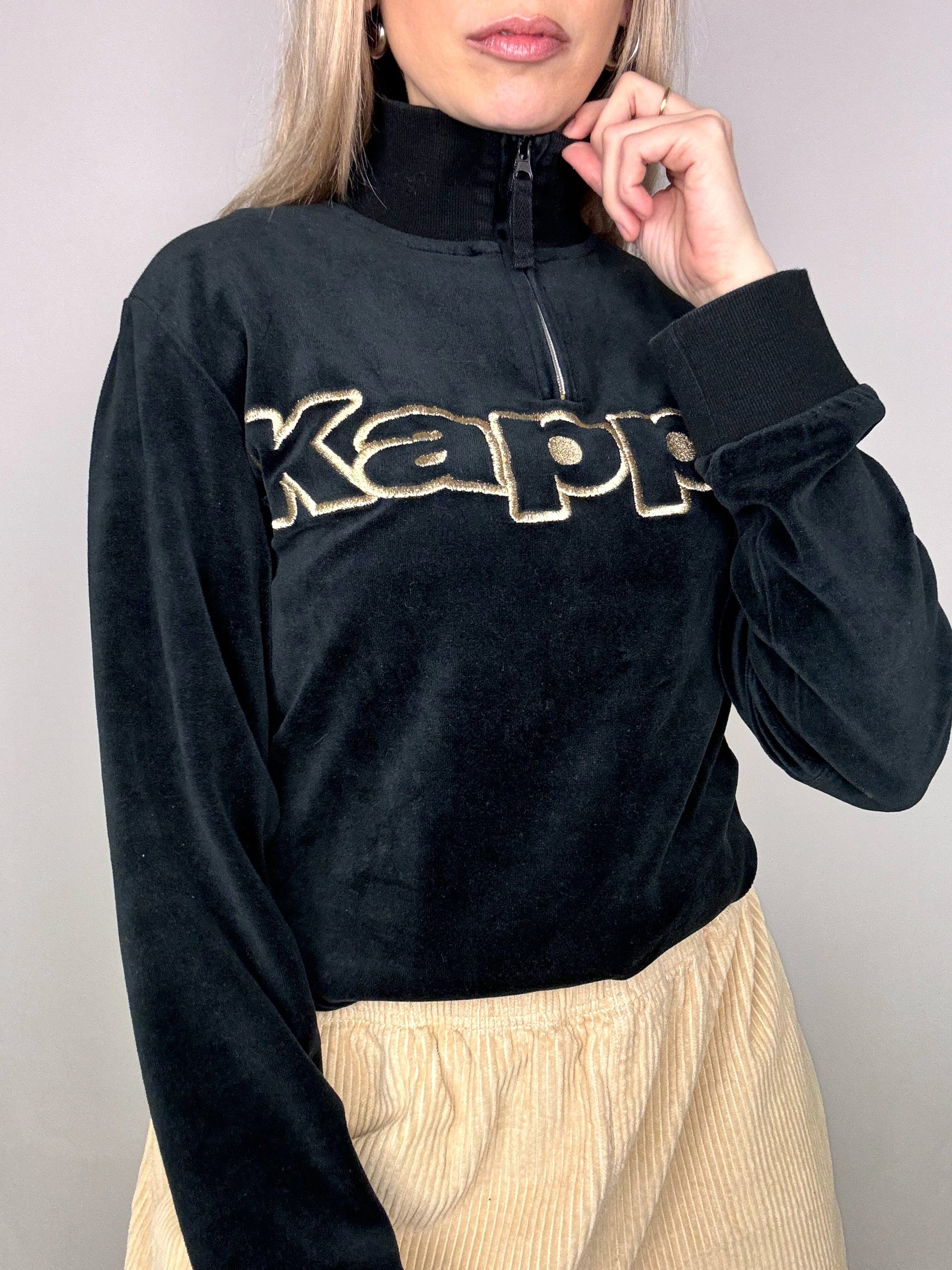 KAPPA L Vintage-Sweatshirt aus Velours mit Reißverschluss