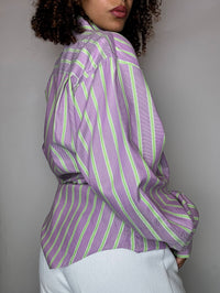 Chemise rayée rose et vert L vintage