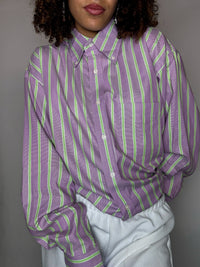 Chemise rayée rose et vert L vintage