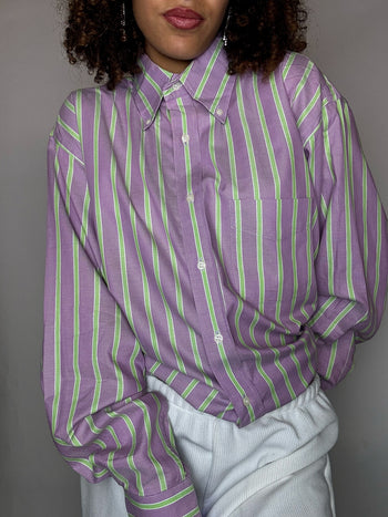 Chemise rayée rose et vert L vintage