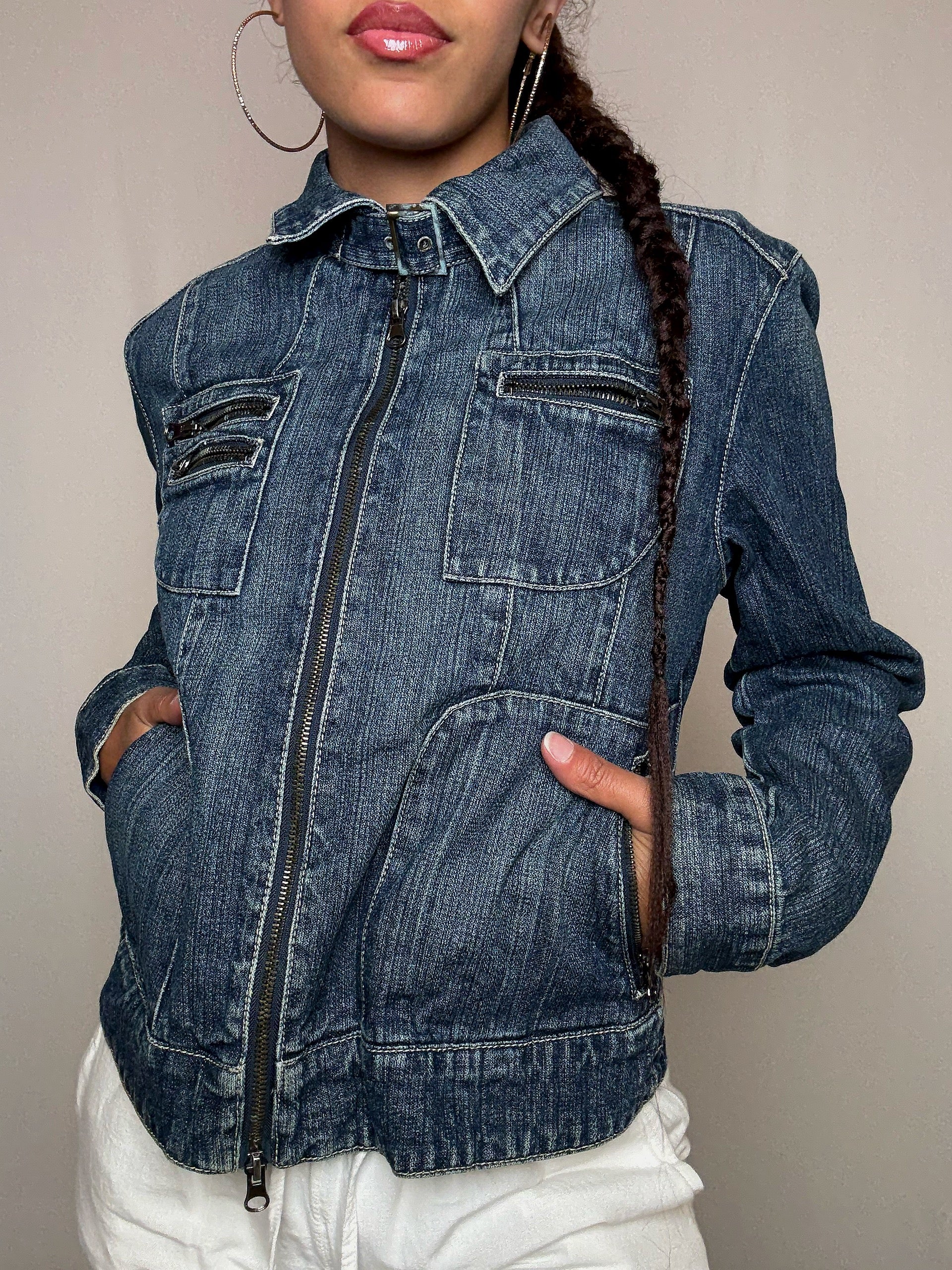 Veste en denim avec détails L vintage