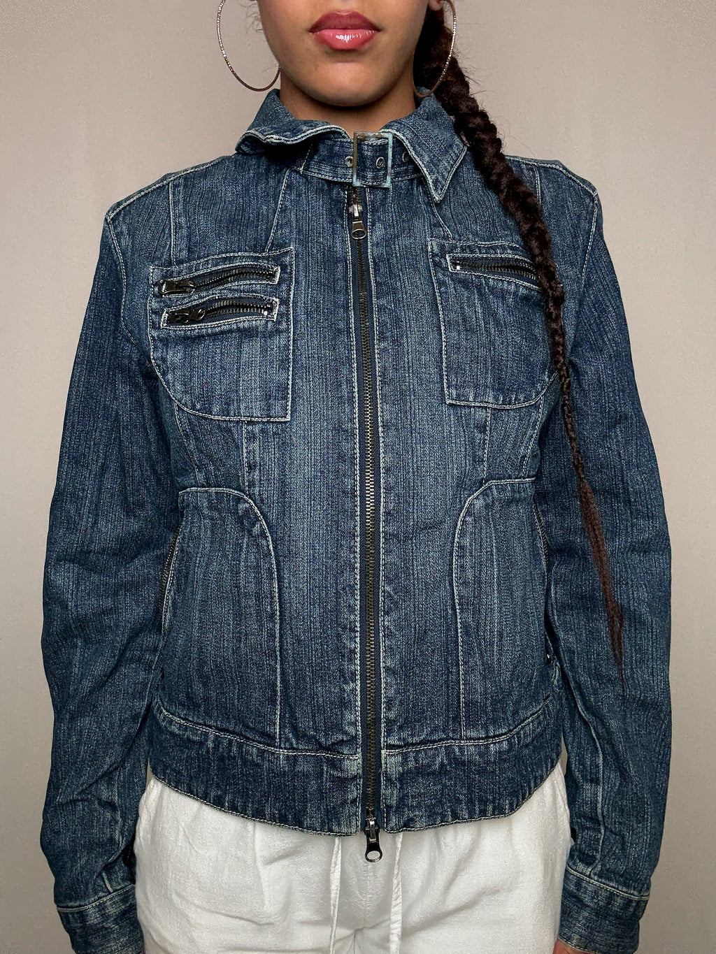 Veste en denim avec détails L vintage