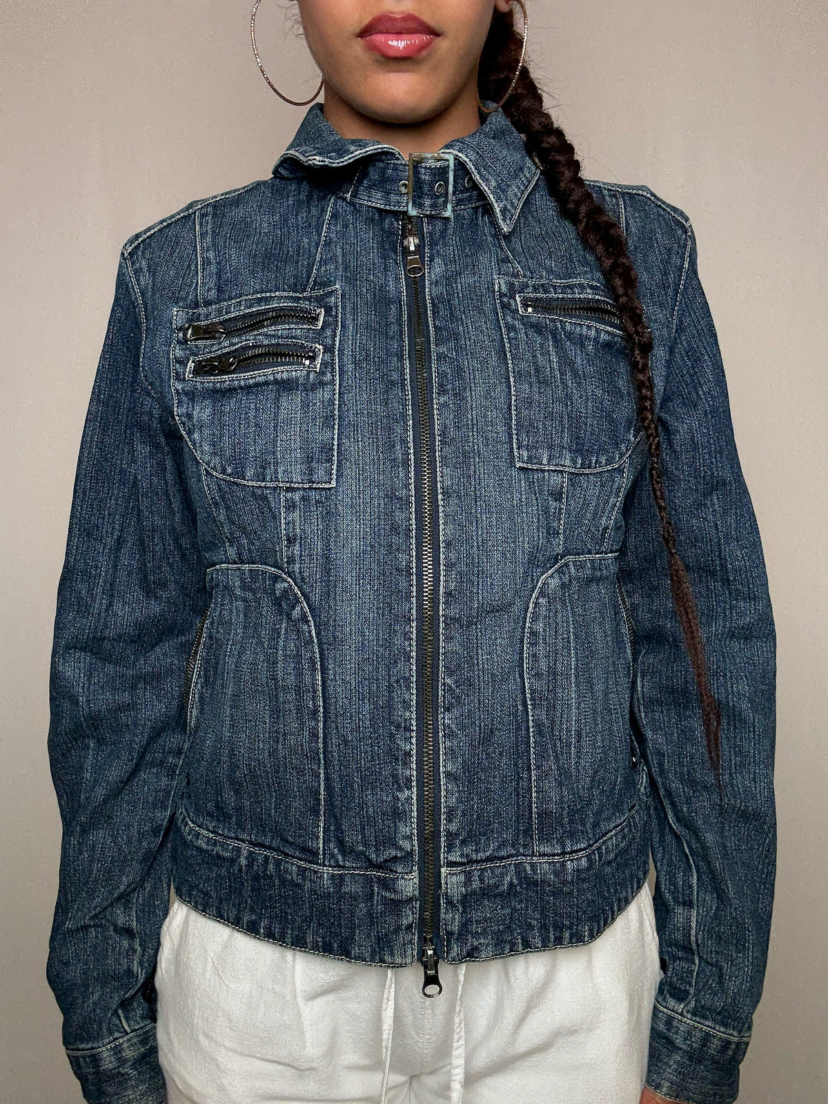 Veste en denim avec détails L vintage