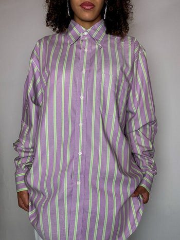 Chemise rayée rose et vert L vintage
