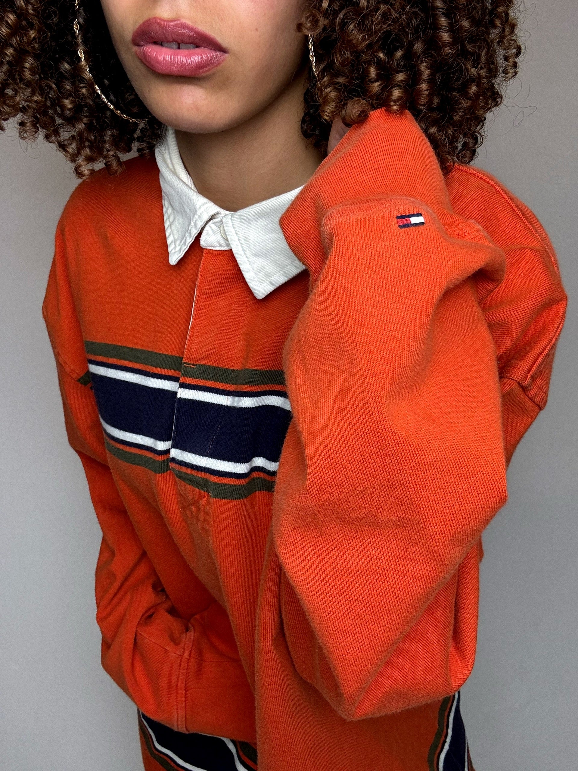 Polo manches longues orange TOMMY HILFIGER XL vintage