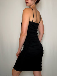 Robe noire à bretelles drapée S vintage