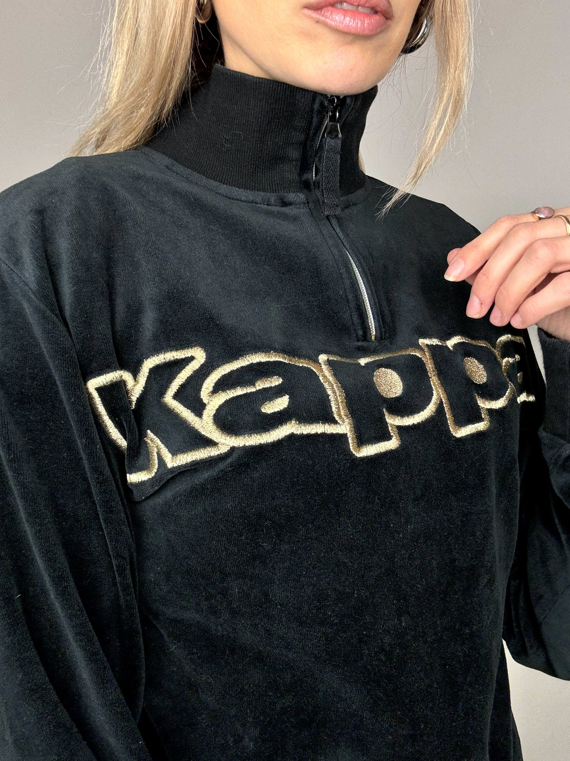 KAPPA L Vintage-Sweatshirt aus Velours mit Reißverschluss
