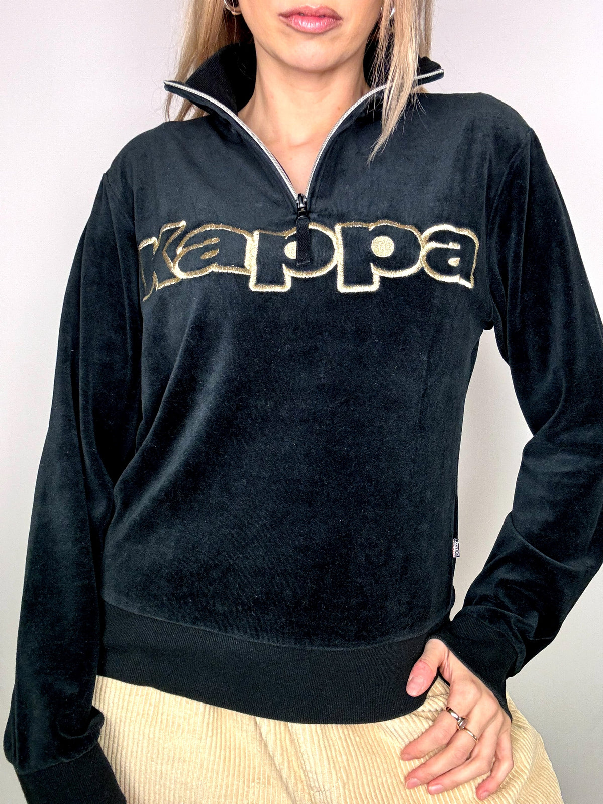 KAPPA L Vintage-Sweatshirt aus Velours mit Reißverschluss