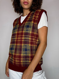 Gilet en maille à carreaux rouges et jaunes M vintage