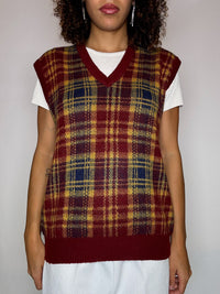 Gilet en maille à carreaux rouges et jaunes M vintage