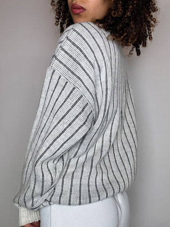 Pull en maille à motifs gris L vintage