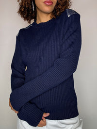 Pull en maille marine avec détails M vintage