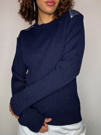 Pull en maille marine avec détails M vintage