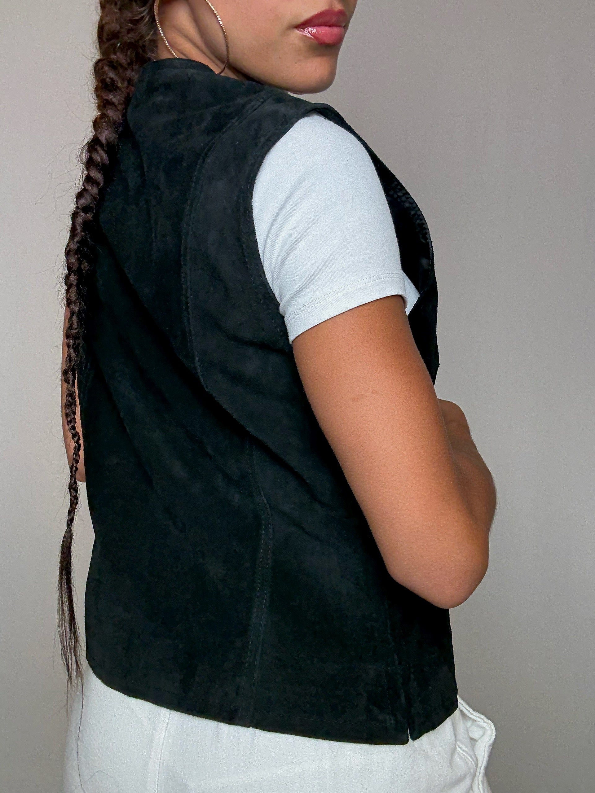 Gilet effet daim noir S/M vintage