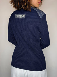 Pull en maille marine avec détails M vintage