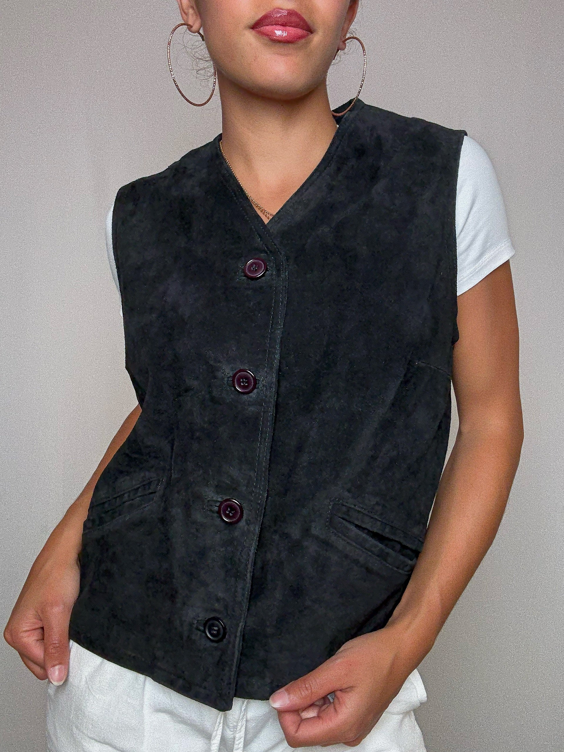 Gilet effet daim noir S/M vintage