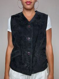 Gilet effet daim noir S/M vintage
