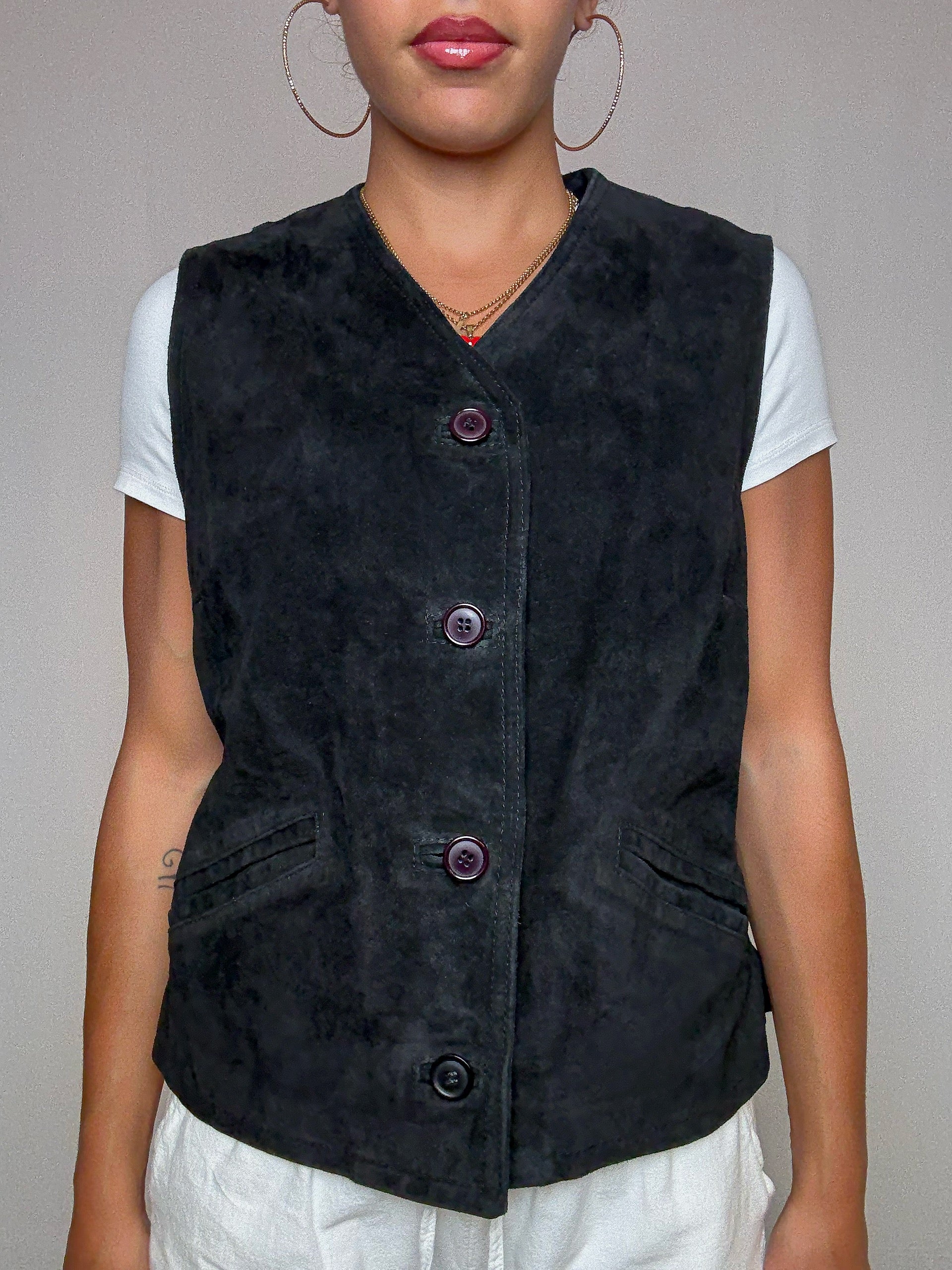 Gilet effet daim noir S/M vintage
