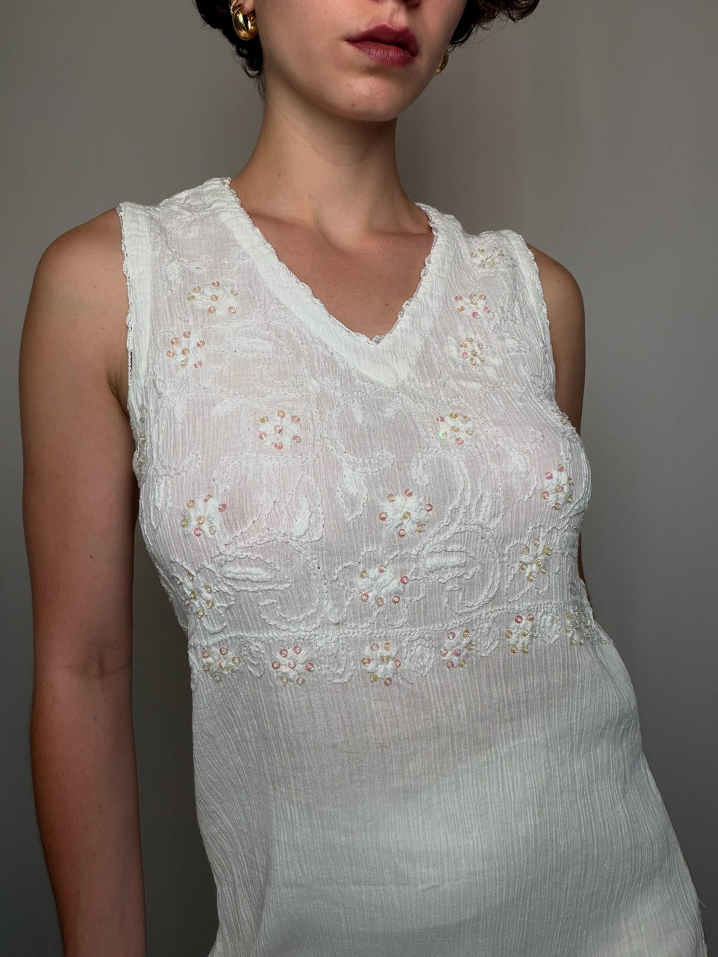 Vintage weißes Baumwollkleid L/XL