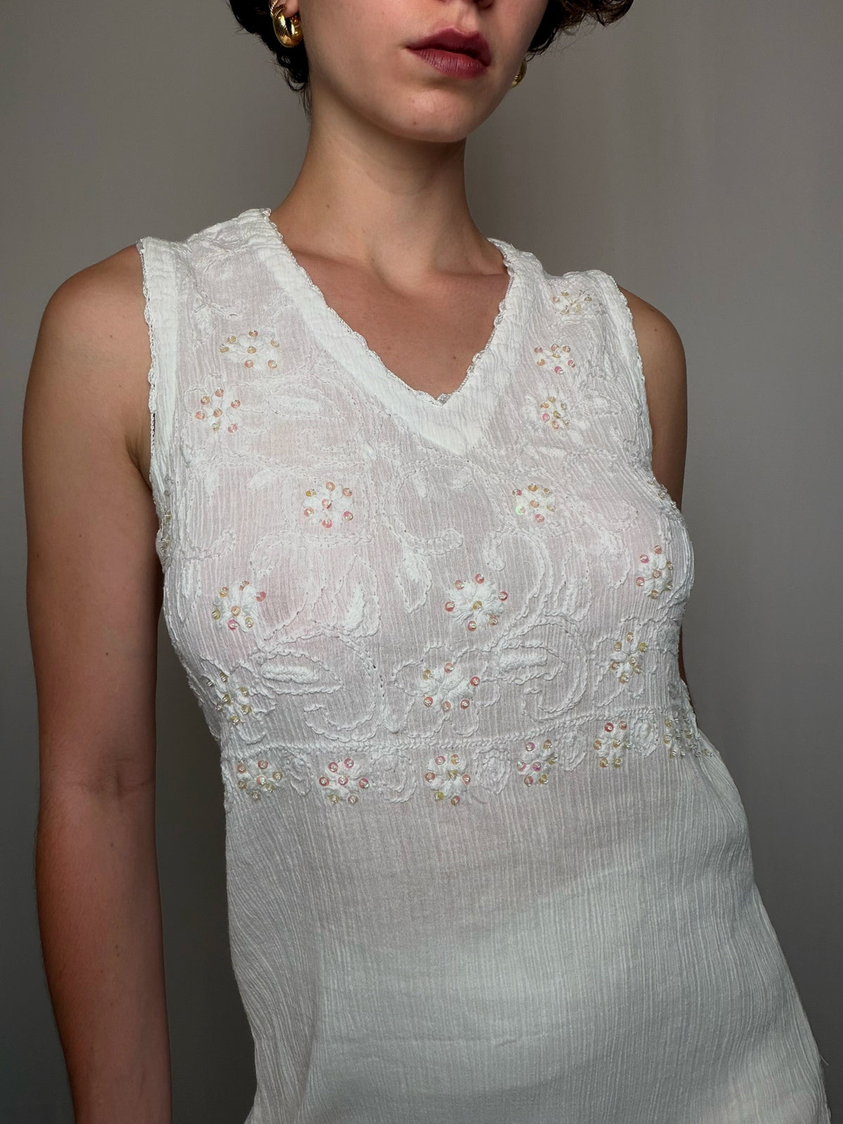 Vintage weißes Baumwollkleid L/XL
