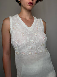 Vintage weißes Baumwollkleid L/XL