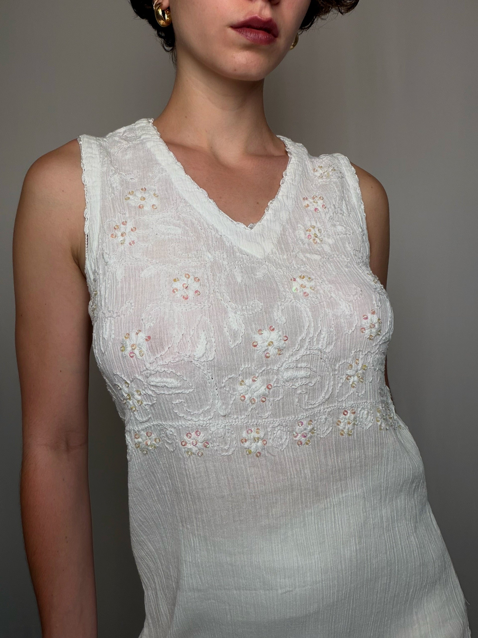 Vintage weißes Baumwollkleid L/XL