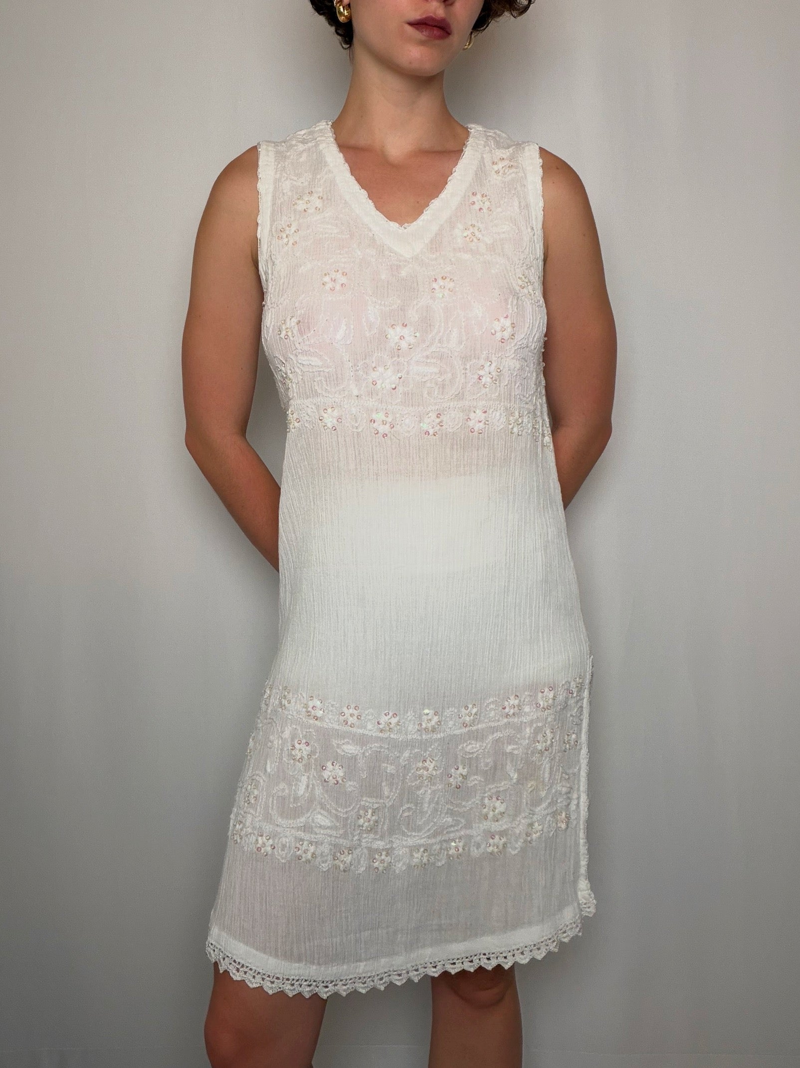 Vintage weißes Baumwollkleid L/XL