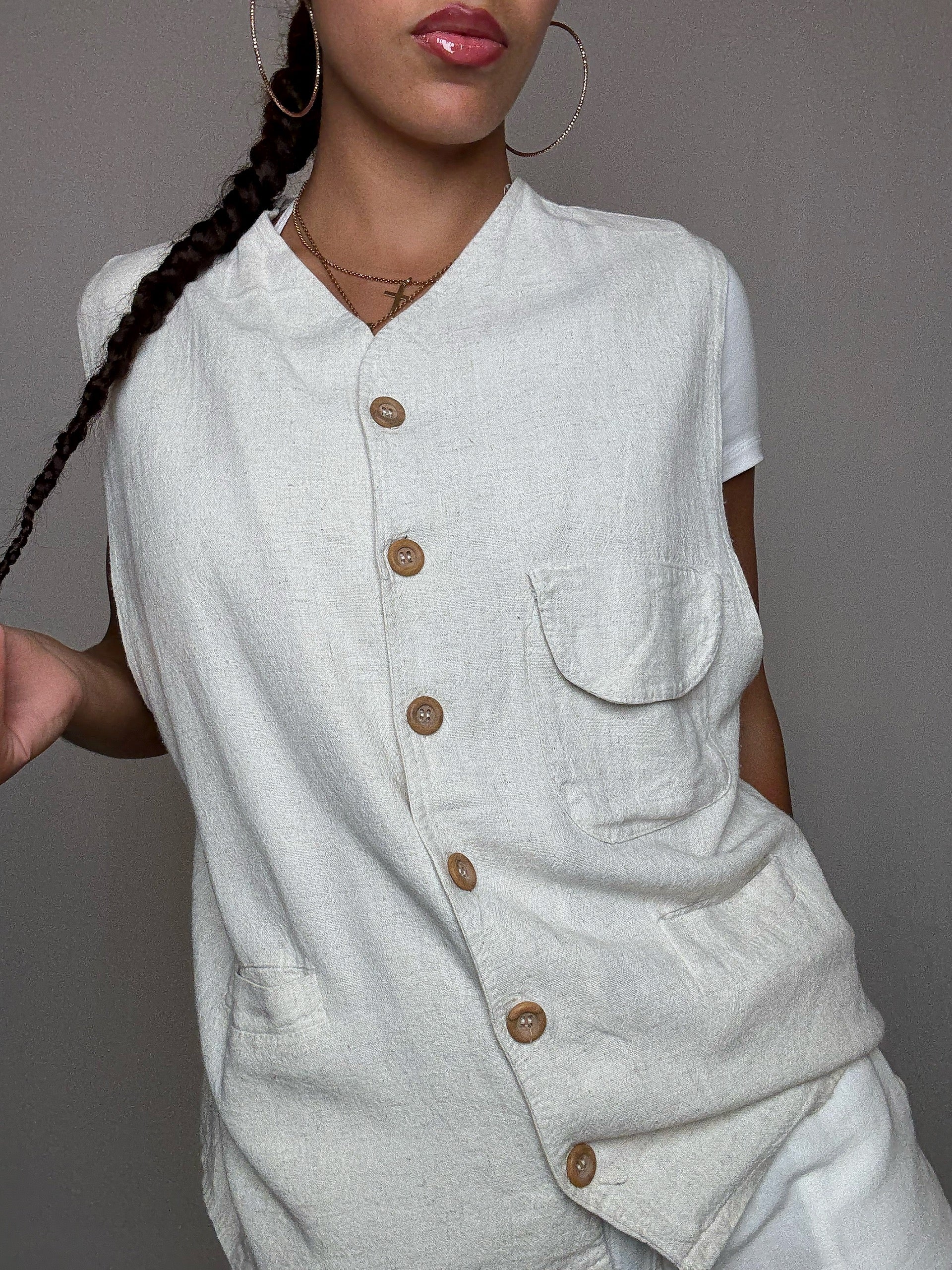 Gilet en lin beige XL vintage