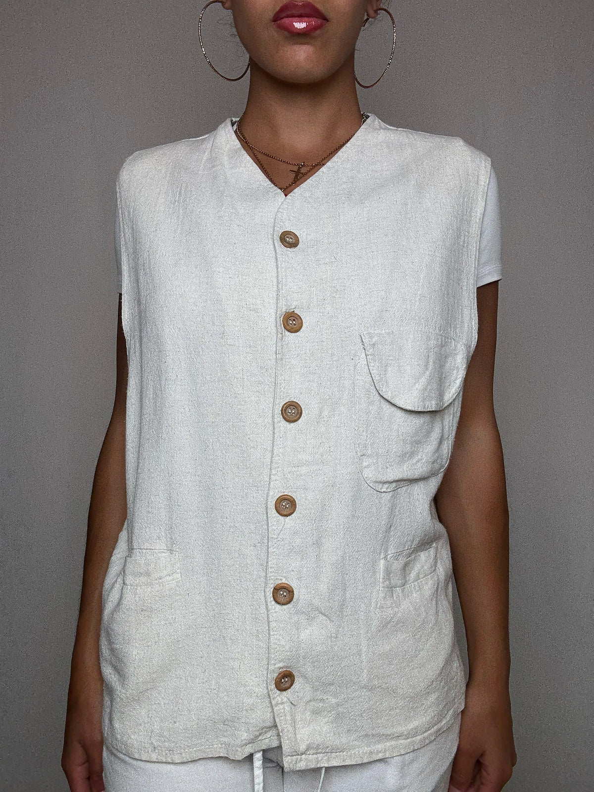 Gilet en lin beige XL vintage