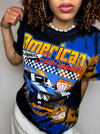 Tee shirt tie and dye noir racing M vintage